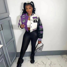 Load image into Gallery viewer, Fashion Print Rib Patchwork Baseball Jacket
