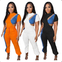Load image into Gallery viewer, Plus Size Solid Color Patchwork Denim Two Piece Pants Set
