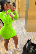 Load image into Gallery viewer, Solid Long Sleeve Sexy Zipper  Bodycon Dress

