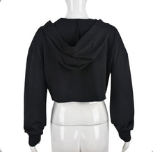 Load image into Gallery viewer, Printed Hollow Chain Hooded Long Sleeve Top
