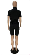 Load image into Gallery viewer, Letter Print Zipper Short Sleeve Shorts 2 Piece Set
