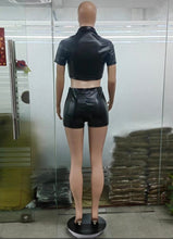 Load image into Gallery viewer, PU Leather Single Breasted Short Sleeve Shorts Suite
