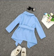 Load image into Gallery viewer, Kids Girls Lapel Waist Belt Midi Coat
