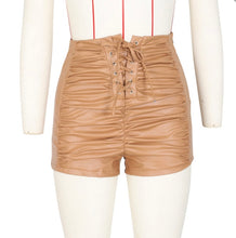 Load image into Gallery viewer, PU Leather High Waist Ruched Lace-Up Shorts
