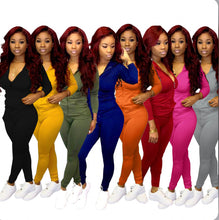 Load image into Gallery viewer, Solid Hooded Zipper Long Sleeve 2 Piece Suits
