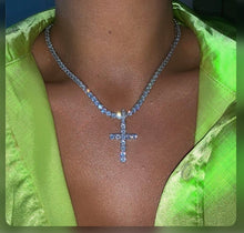 Load image into Gallery viewer, Punk Rhinestone Cross Pendant Necklace
