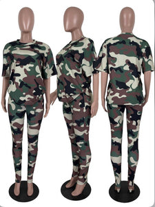 Camo Print Casual Two Piece Shorts Sets
