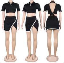 Load image into Gallery viewer, Sexy Slim Lapel Short Sleeve Side Slit Skirt Two Piece Set
