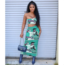 Load image into Gallery viewer, Baseball Print Slash Shoulder Tops And Skirt Two Piece Set Www.dreamempirellc.com
