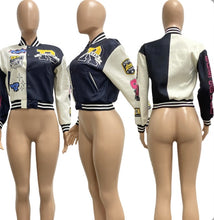 Load image into Gallery viewer, Fashion Print Rib Patchwork Baseball Jacket
