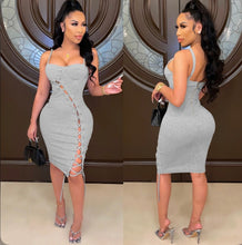 Load image into Gallery viewer, Sexy Solid Sling Hollow Bandage Midi Dress
