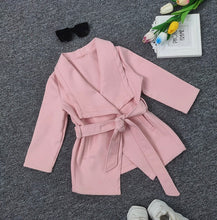 Load image into Gallery viewer, Kids Girls Lapel Waist Belt Midi Coat
