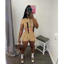 Load image into Gallery viewer, Fashion Zip Short Sleeve Shorts Two Piece Set

