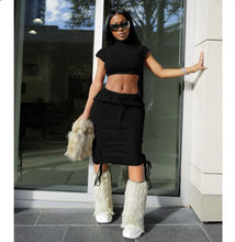 Load image into Gallery viewer, Short Sleeve Crop Tops And Skirt Two Piece Set
