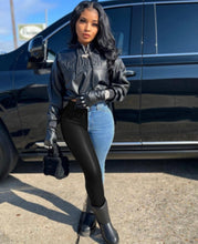 Load image into Gallery viewer, Fashion Denim PU Leather Splice Pants
