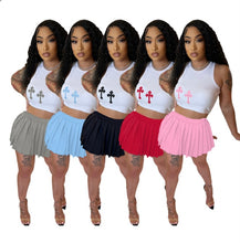 Load image into Gallery viewer, Printed Vest Pleated Skirt Two Piece Set
