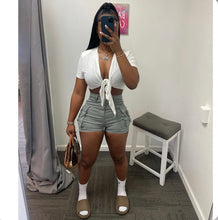 Load image into Gallery viewer, Fashion Short Sleeve Cropped Top Cargo Shorts 2 Piece Set

