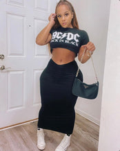 Load image into Gallery viewer, Letter Print Short Sleeve Long Skirt Two Piece Set

