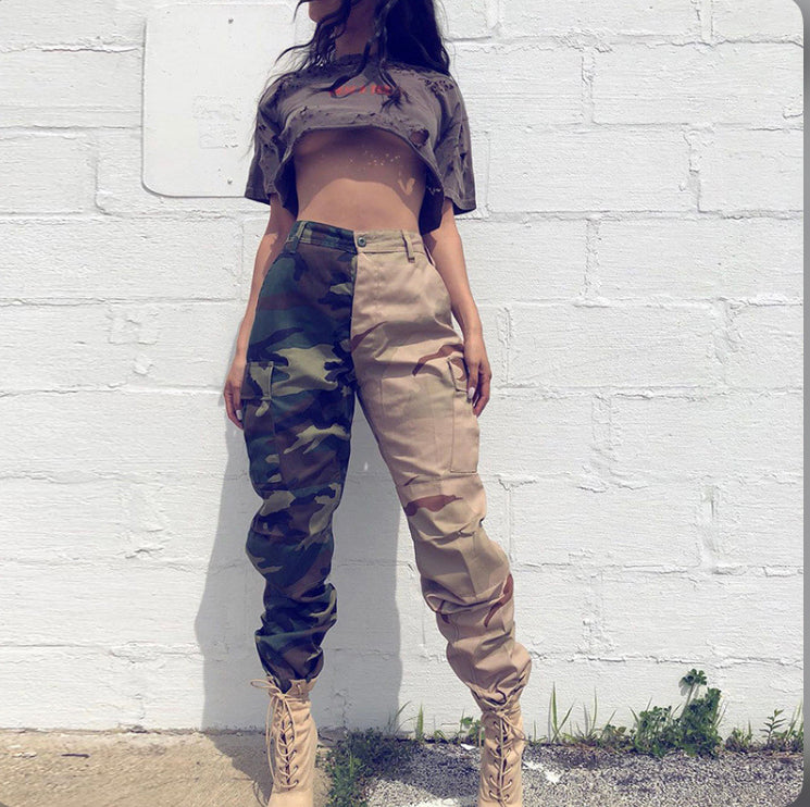 Camo Print Patchwork Cargo Pants