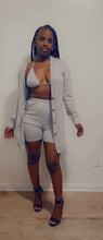 Load image into Gallery viewer, Solid Knitted Full Sleeve Coat+Bra Top+Shorts 3 Piece Sets
