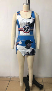 Baseball Print Vest Split Dress