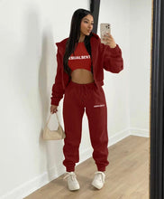Load image into Gallery viewer, Plush Letter Print Hooded Sweatshirt Three Piece Pant Set
