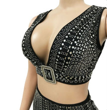 Load image into Gallery viewer, Sexy Mesh Hot Drill Sleeveless Two Piece Skirt Set
