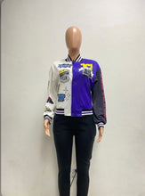 Load image into Gallery viewer, Fashion Print Rib Patchwork Baseball Jacket
