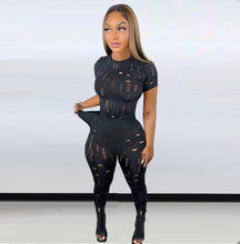 Load image into Gallery viewer, Ripped Hole Short Sleeve Pants Two Piece Set
