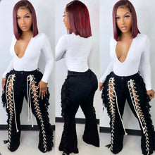 Load image into Gallery viewer, Denim Tassel Lace-Up Straight Jeans Pants
