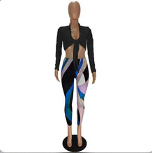 Load image into Gallery viewer, Solid Long SleeveTie-Up Top+Printed Pants 2 Piece Sets
