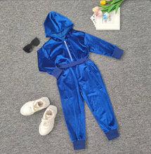 Load image into Gallery viewer, Kids Velvet Long Sleeve Hooded Jumpsuit
