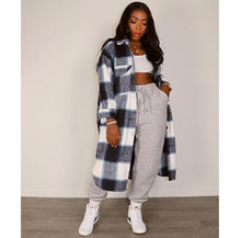Load image into Gallery viewer, Plaid Full Sleeve Buttons Long Coat
