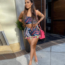 Load image into Gallery viewer, Sexy Printed One Shoulder Tassel Shorts 2 Piece Sets
