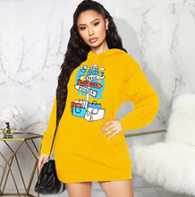 Load image into Gallery viewer, Casual Fleece Printed Hooded Sweatshirt Dress
