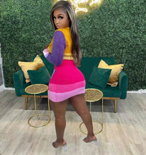 Load image into Gallery viewer, Casual Knits Color Contrast Long Sleeve Two Piece Skirt Set
