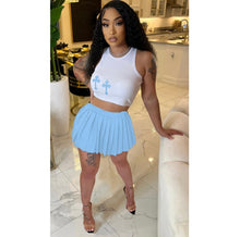 Load image into Gallery viewer, Printed Vest Pleated Skirt Two Piece Set
