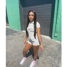 Load image into Gallery viewer, Solid Short Sleeve Zipper Pocket Romper
