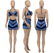 Load image into Gallery viewer, Fashion Casual Print Halter Top Shorts Two Piece SetGray
