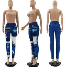 Load image into Gallery viewer, Fashion Printed Patchwork Denim Mid Waist Pants
