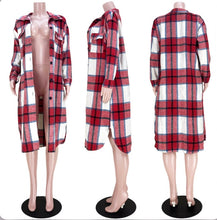 Load image into Gallery viewer, Plaid Full Sleeve Buttons Long Coat
