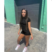 Load image into Gallery viewer, Solid Short Sleeve Zipper Pocket Romper

