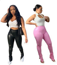 Load image into Gallery viewer, PU Leather Elastic Split Skinny Pants
