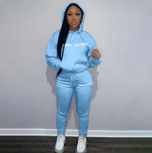 Load image into Gallery viewer, Casual Solid Letter Print Hooded Sweatshirts And Sport Pant 2 Piece Set
