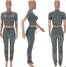 Load image into Gallery viewer, Solid Short Sleeve Stacked Pants 2 Piece Sets
