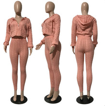 Load image into Gallery viewer, Casual Knits Solid Color Hooded Tops And Tight Pant Sweater Suit
