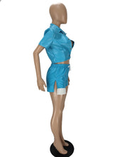Load image into Gallery viewer, Fashion PU Leather Short Sleeve Two Piece Set
