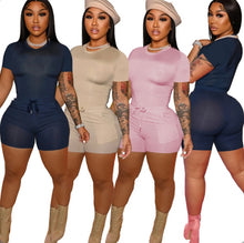 Load image into Gallery viewer, Solid T Shirt And Shorts Two Piece Sets
