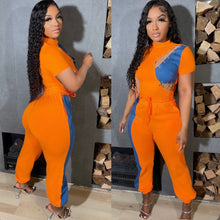 Load image into Gallery viewer, Plus Size Solid Color Patchwork Denim Two Piece Pants Set
