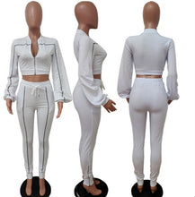 Load image into Gallery viewer, Casual Long Sleeve Zipper Top Split Pants 2 Piece Set
